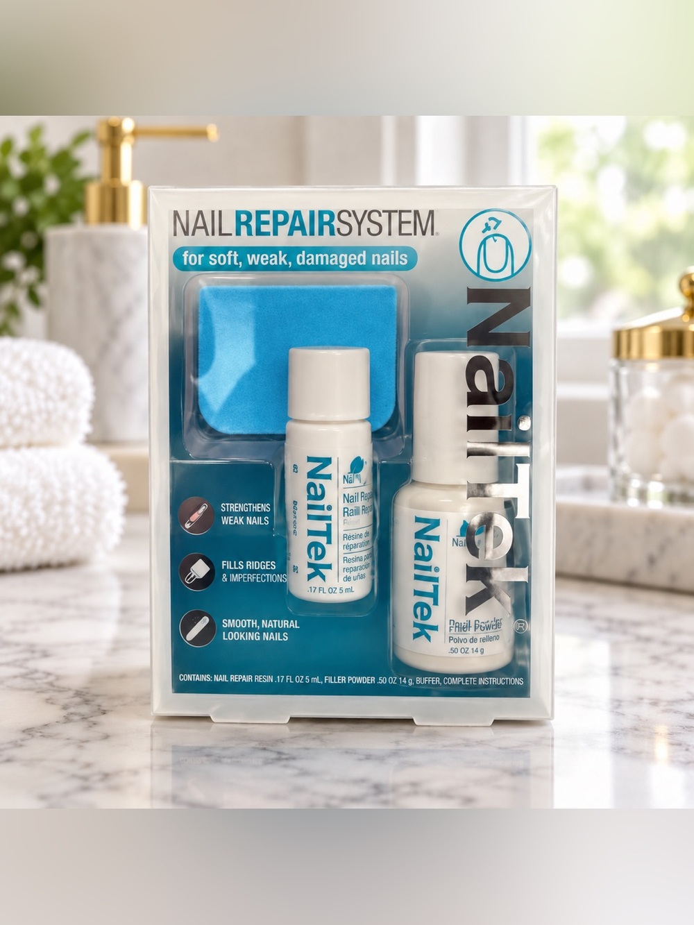 Nail Tek Nail Repair System Resin Filler Powder Buffer Kit New Sealed